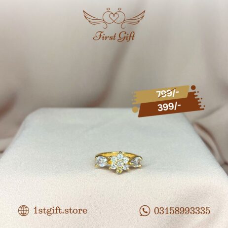 Gold-Plated Ring with Sparkling Cluster and Pear-Shaped Stones