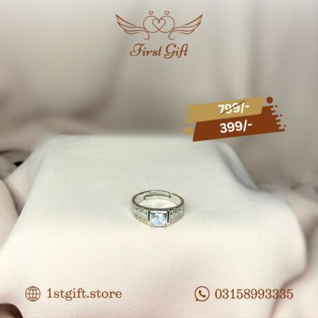 Silver-Plated Ring with Sparkling Square Center Stone