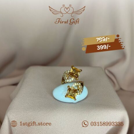 Gold-Plated Ring with Stunning Yellow Stone and Sparkling Accents