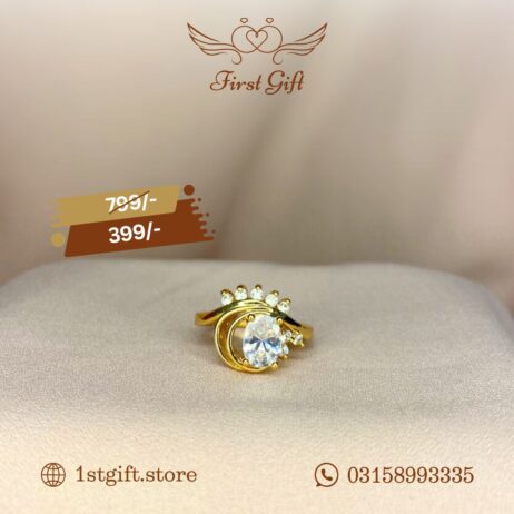 Gold-Plated Ring with Oval Center Stone and Sparkling Accents