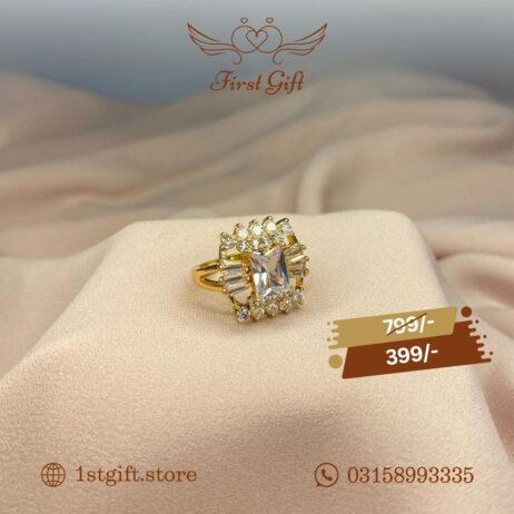 Gold-Plated Ring with Radiant Rectangular Center Stone