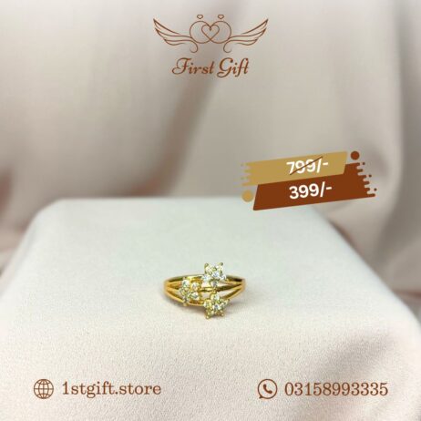 Golden Triple-Stone Ring with Crystal Accents