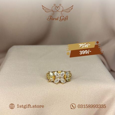 Golden Floral Cluster Ring with Crystal Stones