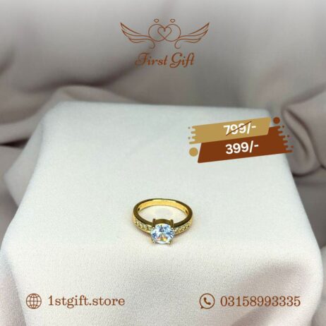 Golden Solitaire Ring with Crystal Accent