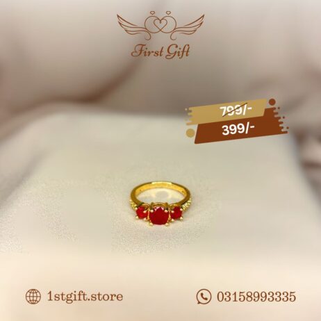 Golden Triple-Stone Red Crystal Ring