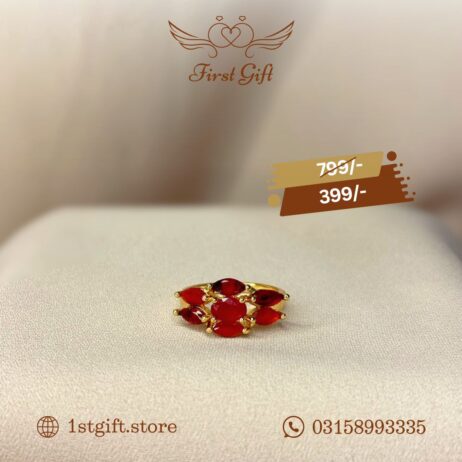 Golden Red Marquise and Round Crystal Ring