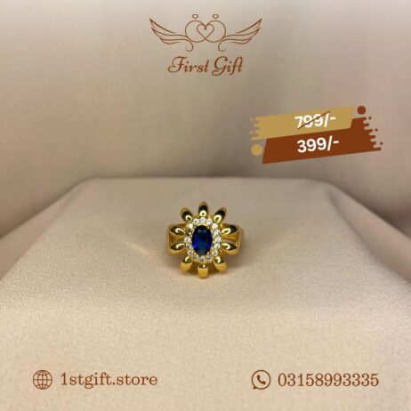 Golden Flower-Shaped Ring with Sapphire Crystal
