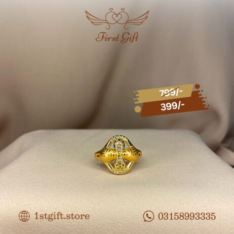 Golden Intricate Design Ring with Crystal Accents