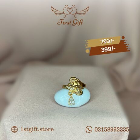 Golden Ribbon Ring with Teardrop Crystal