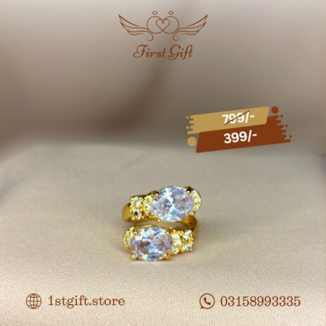 Golden Dual Oval Crystal Ring