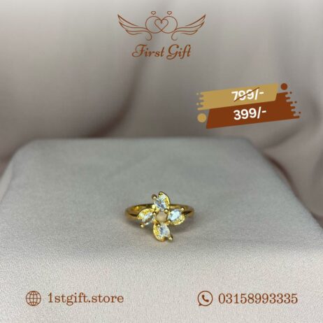 Golden Floral Marquise Ring with Crystal Accents