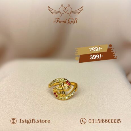 Golden Floral Design Ring with Colorful Crystals
