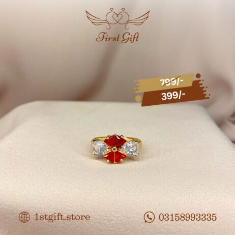 Golden Red and White Crystal Bow Ring