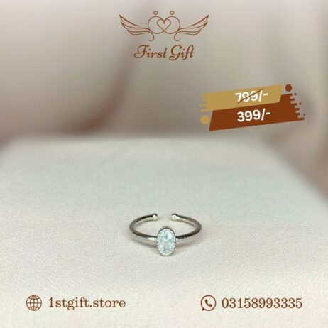 Silver Adjustable Ring with Oval Crystal